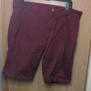 Red Flat Front Knee-Length Shorts